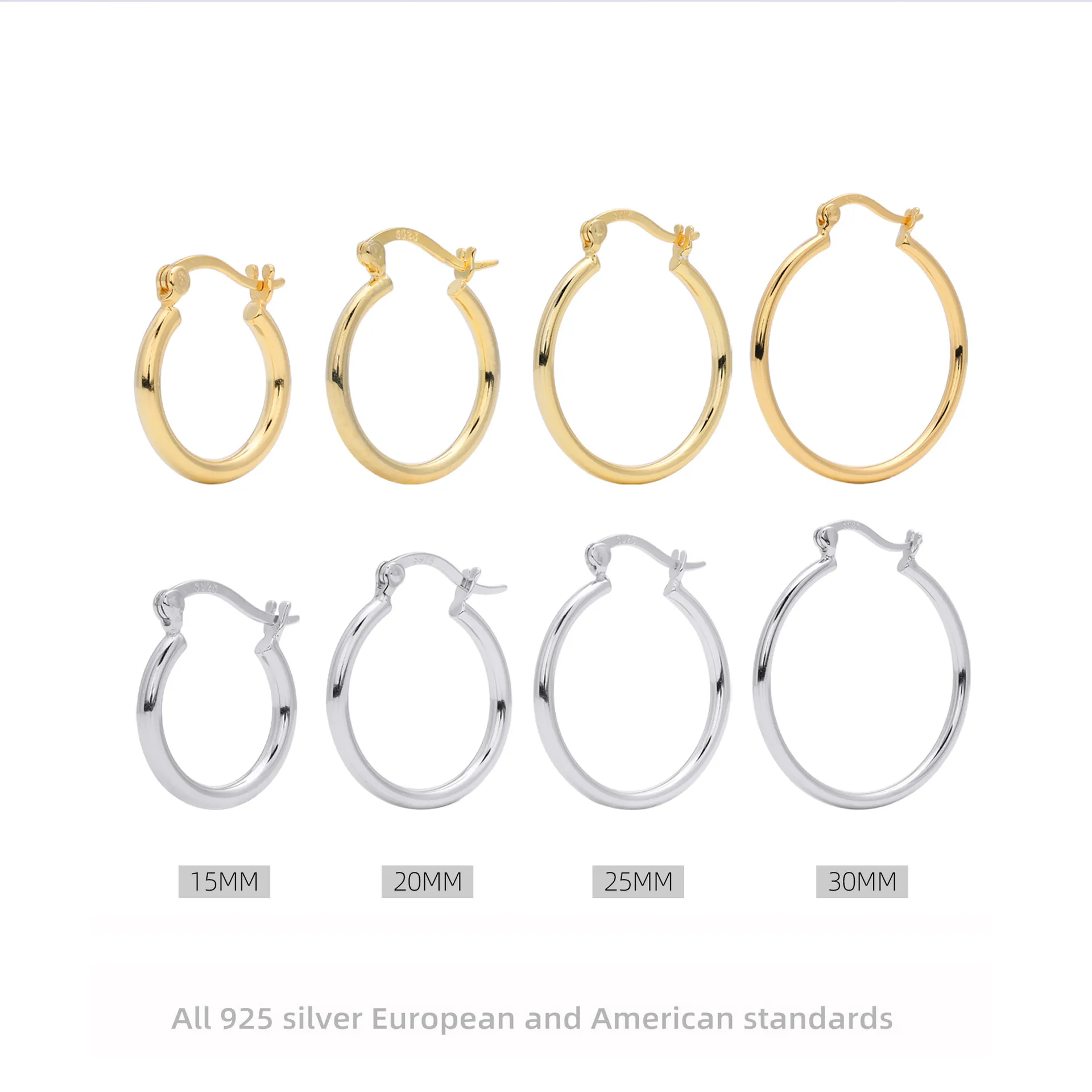 925 Sterling Silver Hoop Earrings Hollow Tube Minimalist Simple Style High Polished Jewelry For Women
