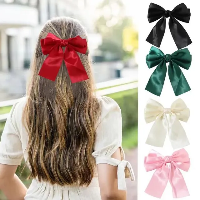 Satin Bow Hair Clip Long Streamers Elegant Korean Style Alligator Barrette Headwear Accessories For Women Girls