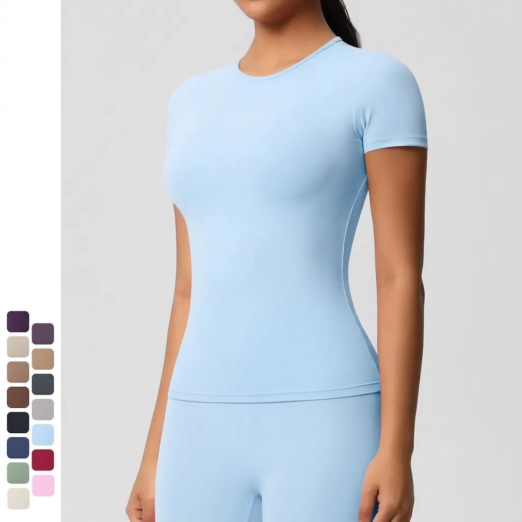 T-Shirt de Yoga Coupe Ajustée pour Femmes Séchage Rapide Respirant Haut de Sport à Manches Courtes pour Fitness Course