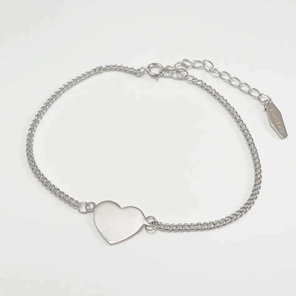 925 Sterling Silver Bracelet With Heart Pendant Minimalist Fine Chain For Women Elegant Daily Fashion Jewelry