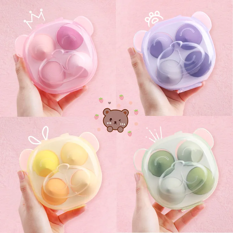 Makeup Sponges Hydrophilic Non-Latex Beauty Blenders With Bear Storage Box Soft Dry Wet Use Professional Applicators