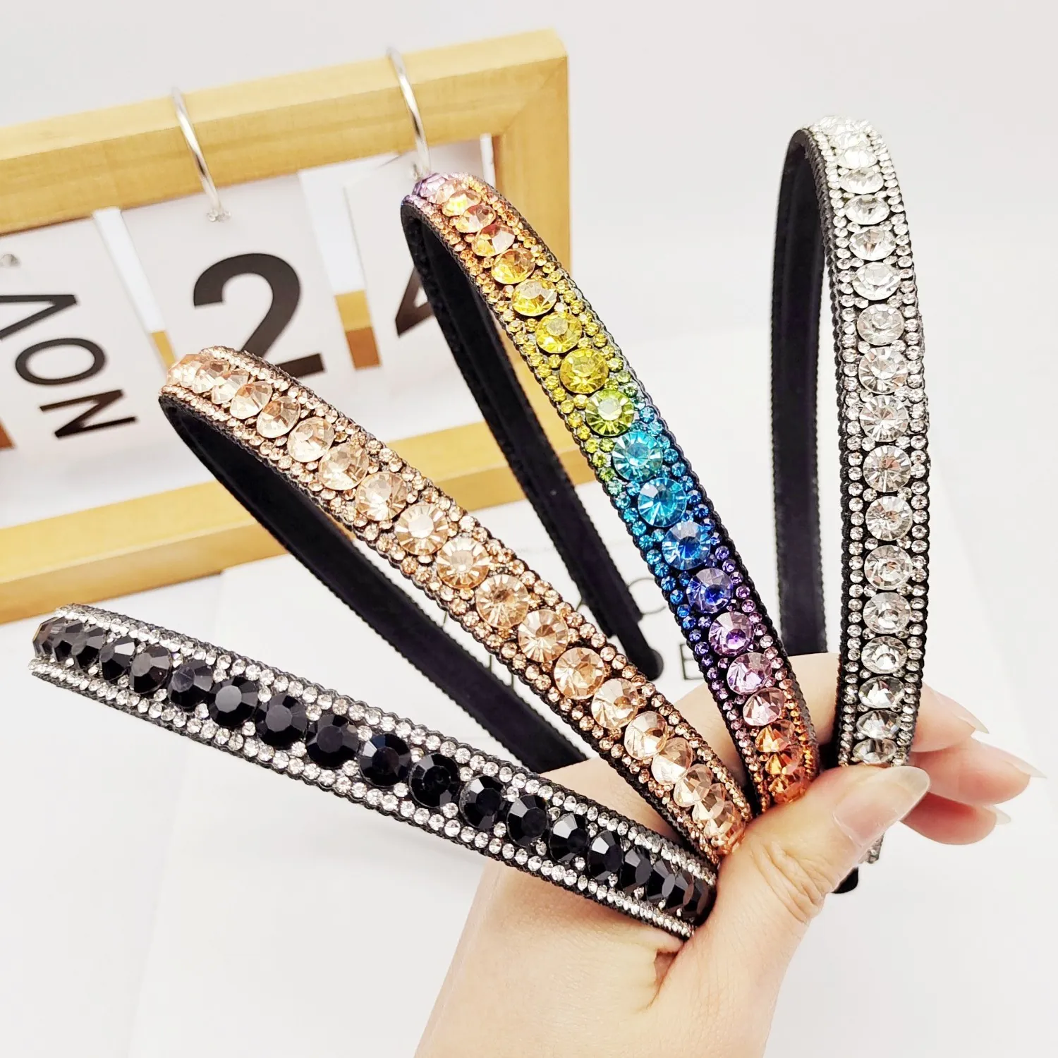Baroque Thin Rhinestone Hairband Women Korean Retro Crystal Headband Sparkling Hair Accessories For Party Face Washing