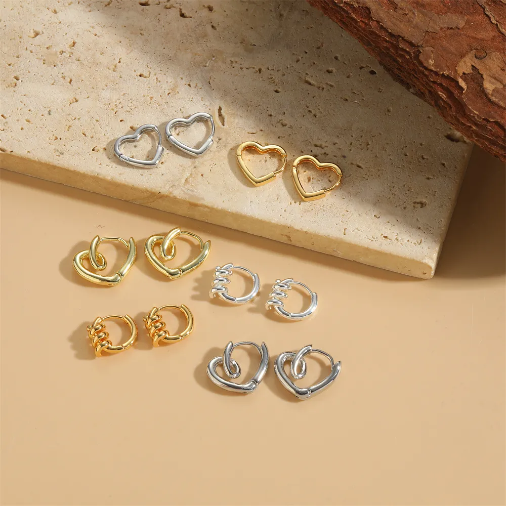 Minimalist Heart Shaped Hoop Earrings French Retro Copper Gold Silver Plated Twisted Braided Knotted Jewelry For Women