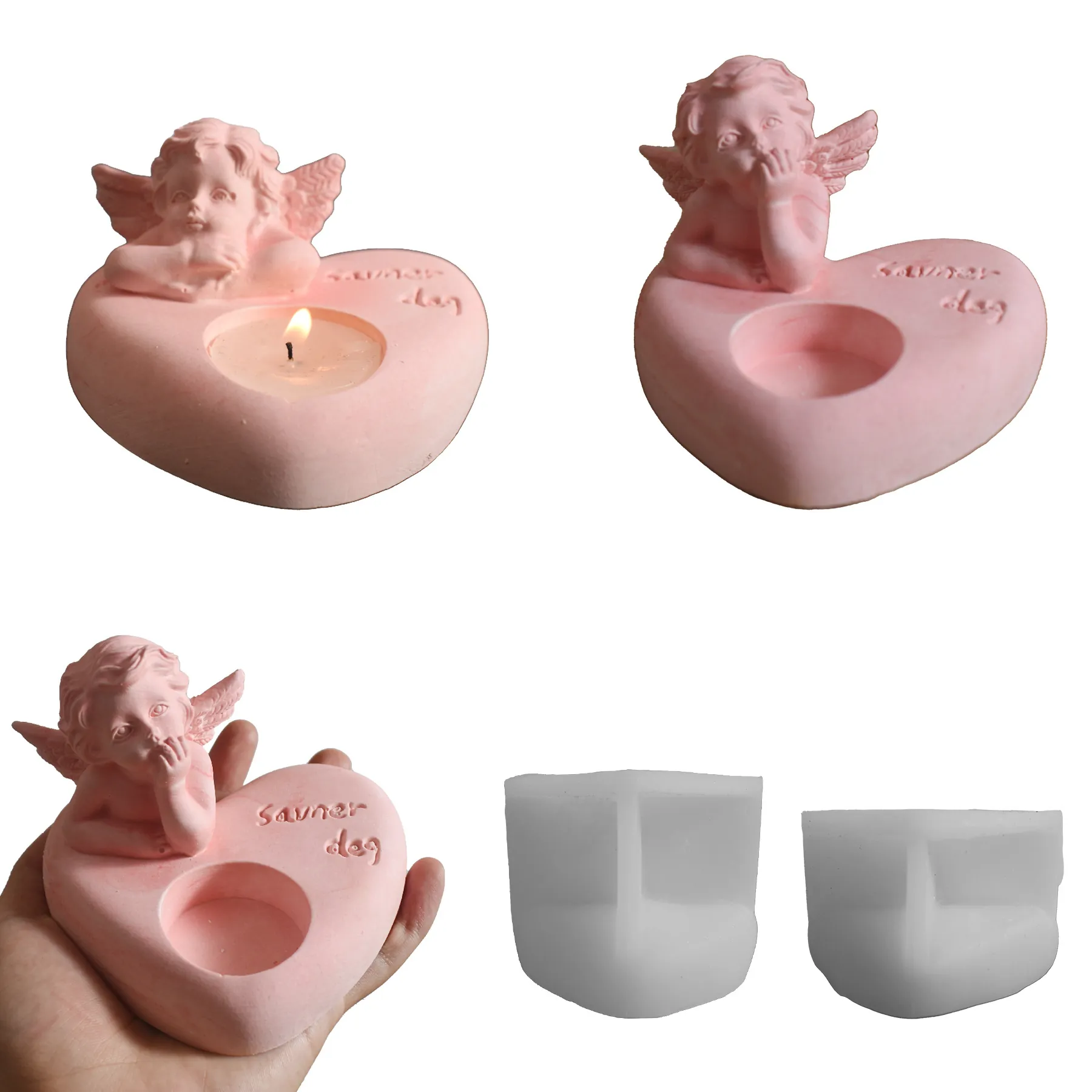 Angel Boy Heart Shape Candle Holder Silicone Mold DIY Resin Epoxy Plaster Casting Home Craft Decoration