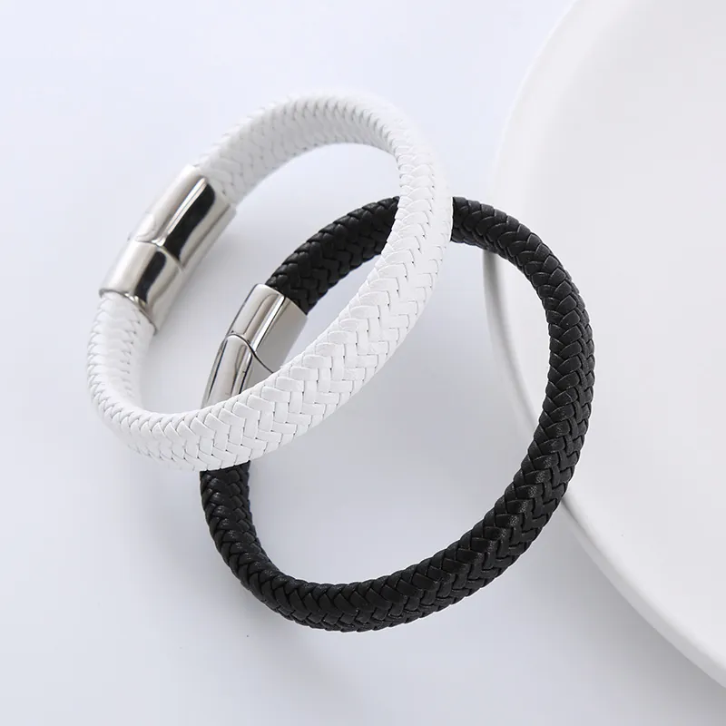 Bracciale In Pelle PU Intrecciata Acciaio Inossidabile 304 Chiusura Magnetica Gioielli Minimalisti Tessuti A Mano Per Uomo E Donna