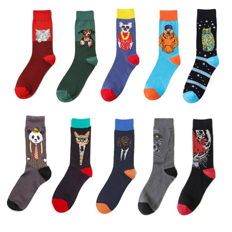 Crew Socks Cotton Blend Anthropomorphic Animal Print Cartoon Design Breathable Mid-Calf Trendy Men Women