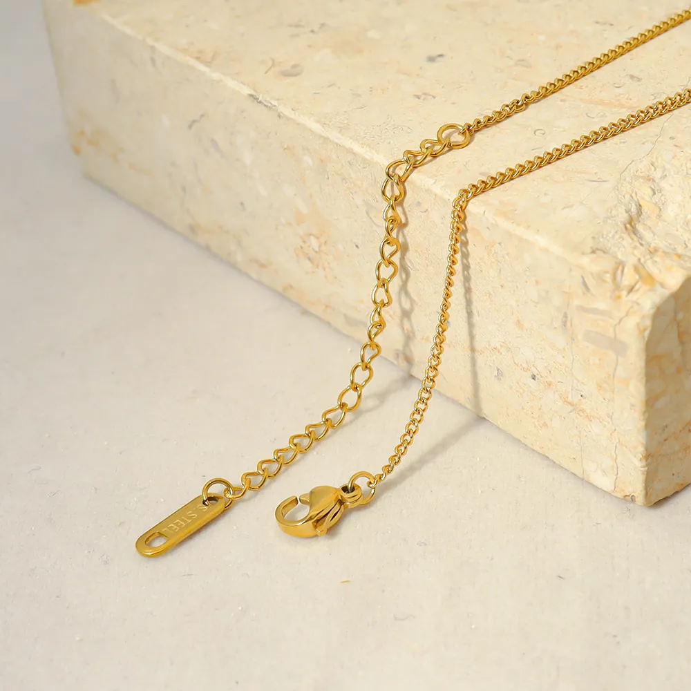 Collier Chaîne À Maillons Plats Acier Inoxydable 316L Plaqué Or 18K Ajustable Bijoux Minimalistes Pour Femmes