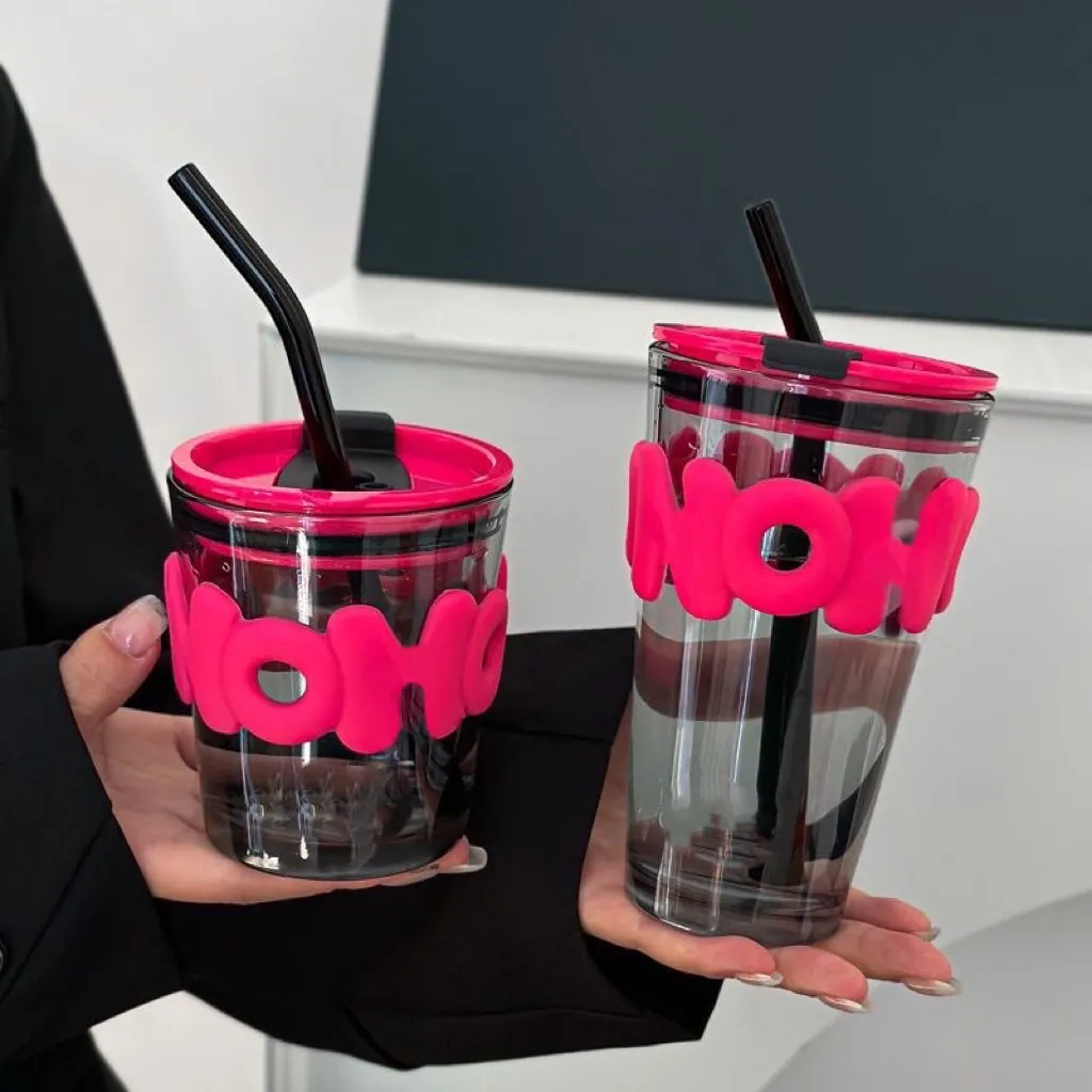 Glass Straw Cup With Silicone Sleeve And PP Lid Portable Heat Resistant Ins Style Coffee Water Mug For Home Office