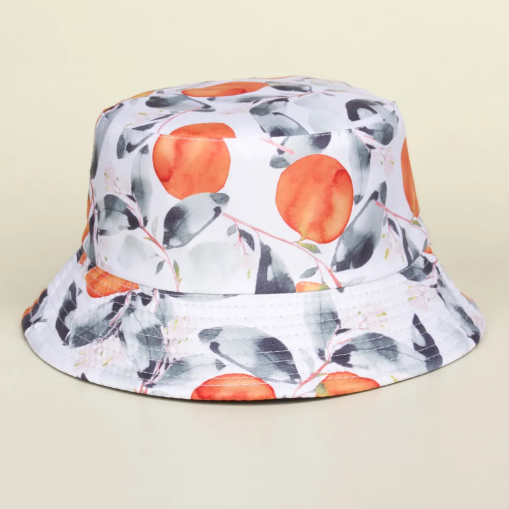 Fruit Print Bucket Hat Cotton Polyester Double-Sided Sun Protection Outdoor Leisure Travel Beach Fishermans Cap Unisex