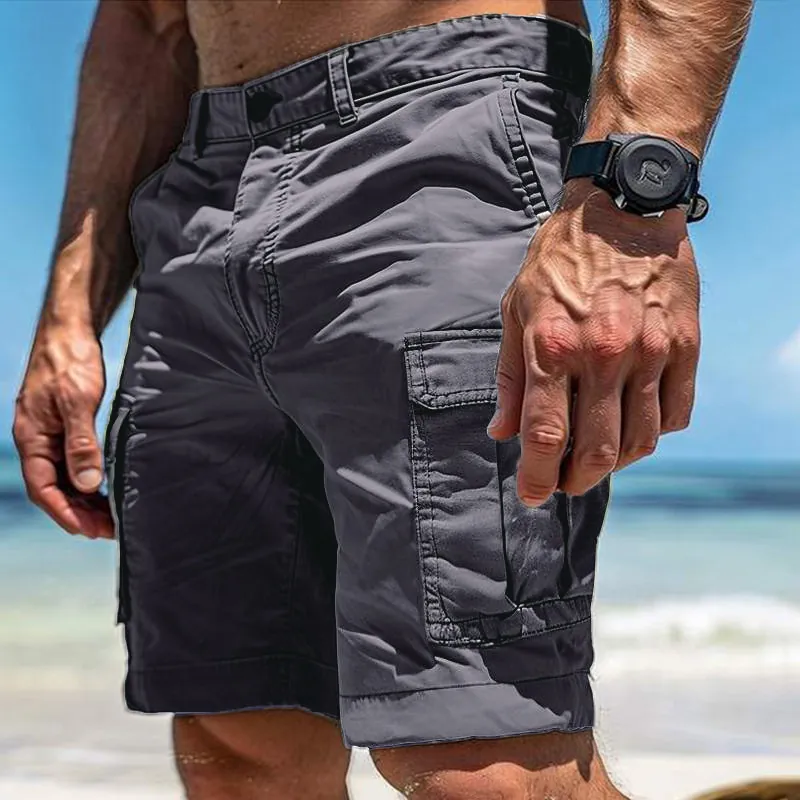 Men's Vintage Cargo Shorts Cotton Blend Multi-Pocket Outdoor Casual Half Pants Sports Shorts For Summer Beach Hiking Bottoms