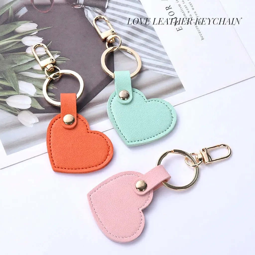 Heart Shaped PU Leather Keychain With Golden Metal Ring Litchi Grain Bag Charm Car Accessory For Women