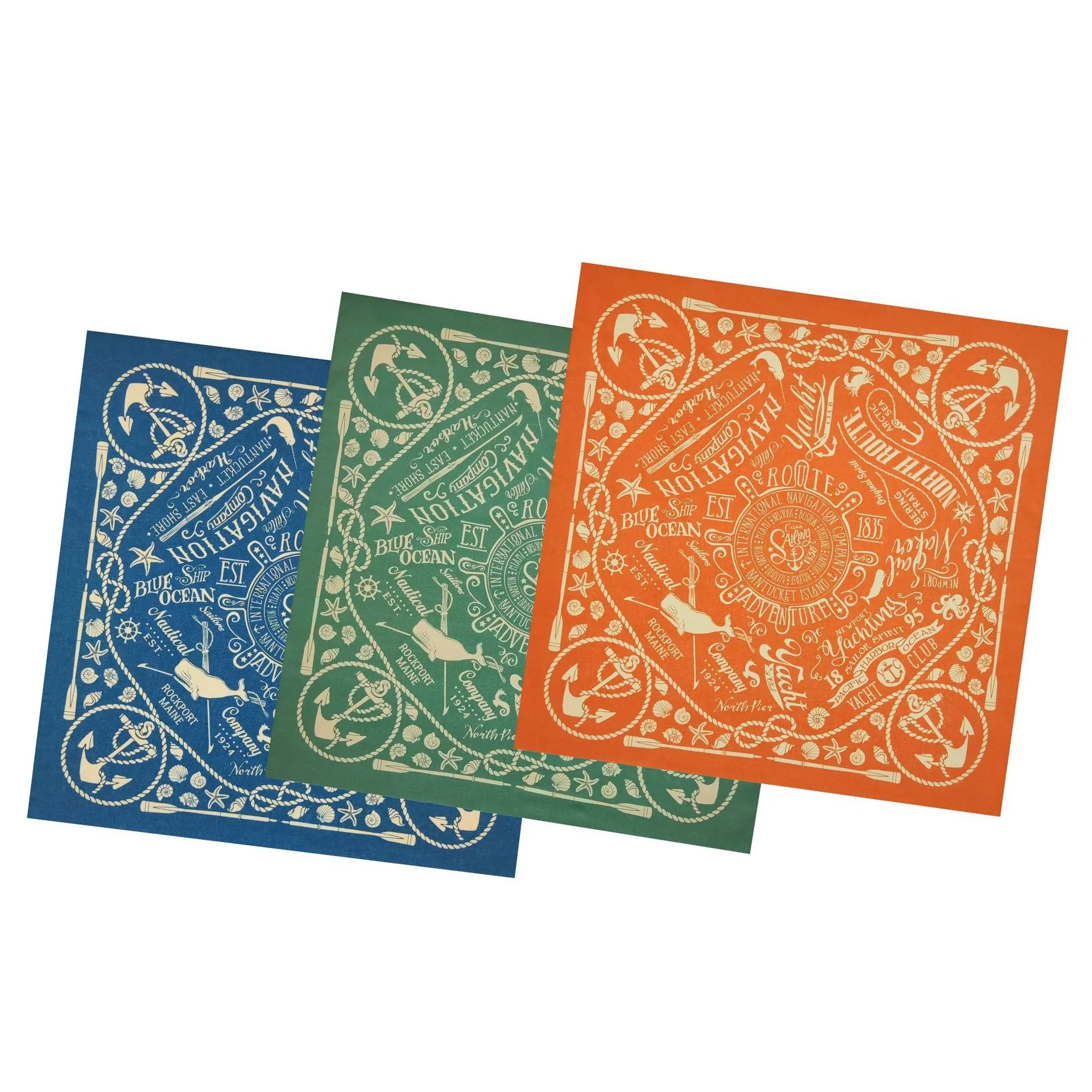 Bandana Scarf Cotton Nautical Marine Print Square Handkerchief Retro Yacht Club Outdoor Cycling Head Wrap Streetwear