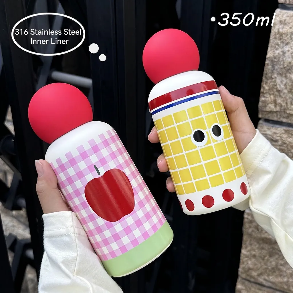 Insulated Water Bottle 316 Stainless Steel Vacuum Flask With Spherical Lid Creative Cartoon Pattern Portable Travel Cup For Kids And Adults