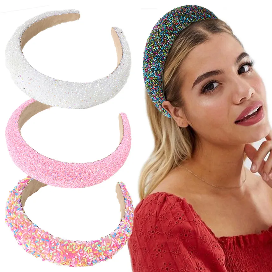 Fashion Wide Padded Sponge Headband With Colorful Sequins And Candy Beads High Skull Top Hair Accessories For Women