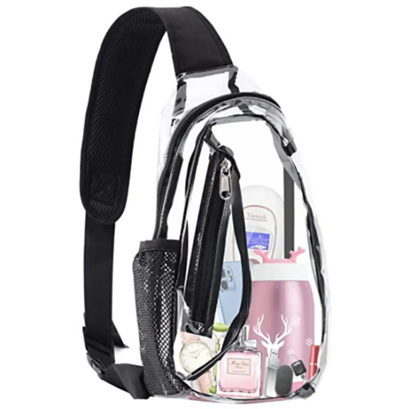 Clear PVC Chest Bag Stadium Approved Waterproof Adjustable Sling Crossbody Shoulder Bag For Outdoor Sports Travel Unisex