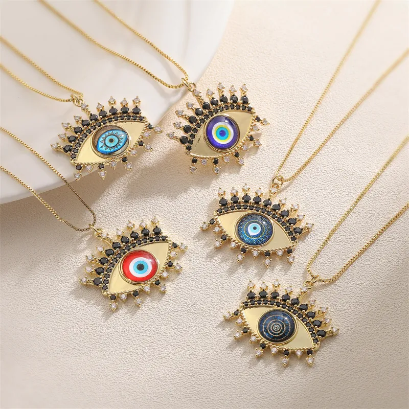 Collier Pendentif Mauvais Œil En Cuivre Avec Zircon Émail Chaîne De Clavicule Bijoux Pour Femmes Tendance