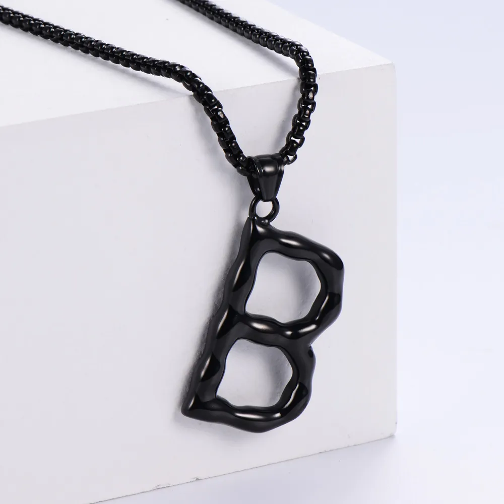 Collana Con Ciondolo Lettera Iniziale Acciaio Inossidabile 304 Nero Hip Hop Punk Stile Industriale Gioielli Per Uomo Donna