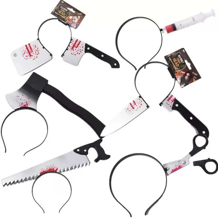 Halloween Horror Headband Plastic Bloody Tool Through Head Cosplay Costume Party Prop Prank Hair Accessory Zombie Style