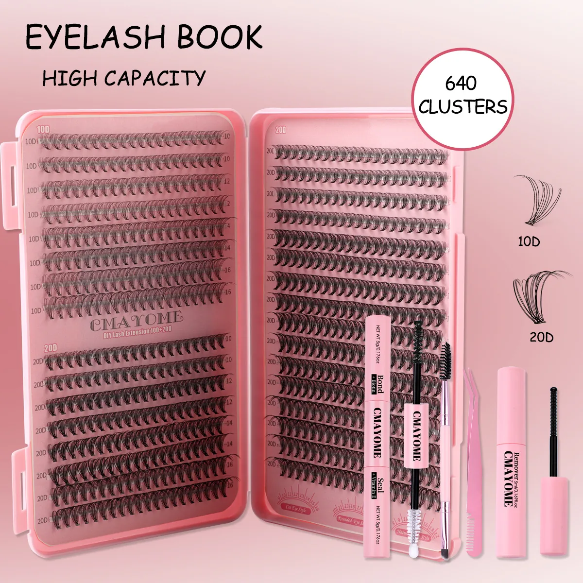 DIY Individual Cluster Eyelash Extension Kit Synthetic Fiber Mix Length D Curl With Bond Seal Remover Tools