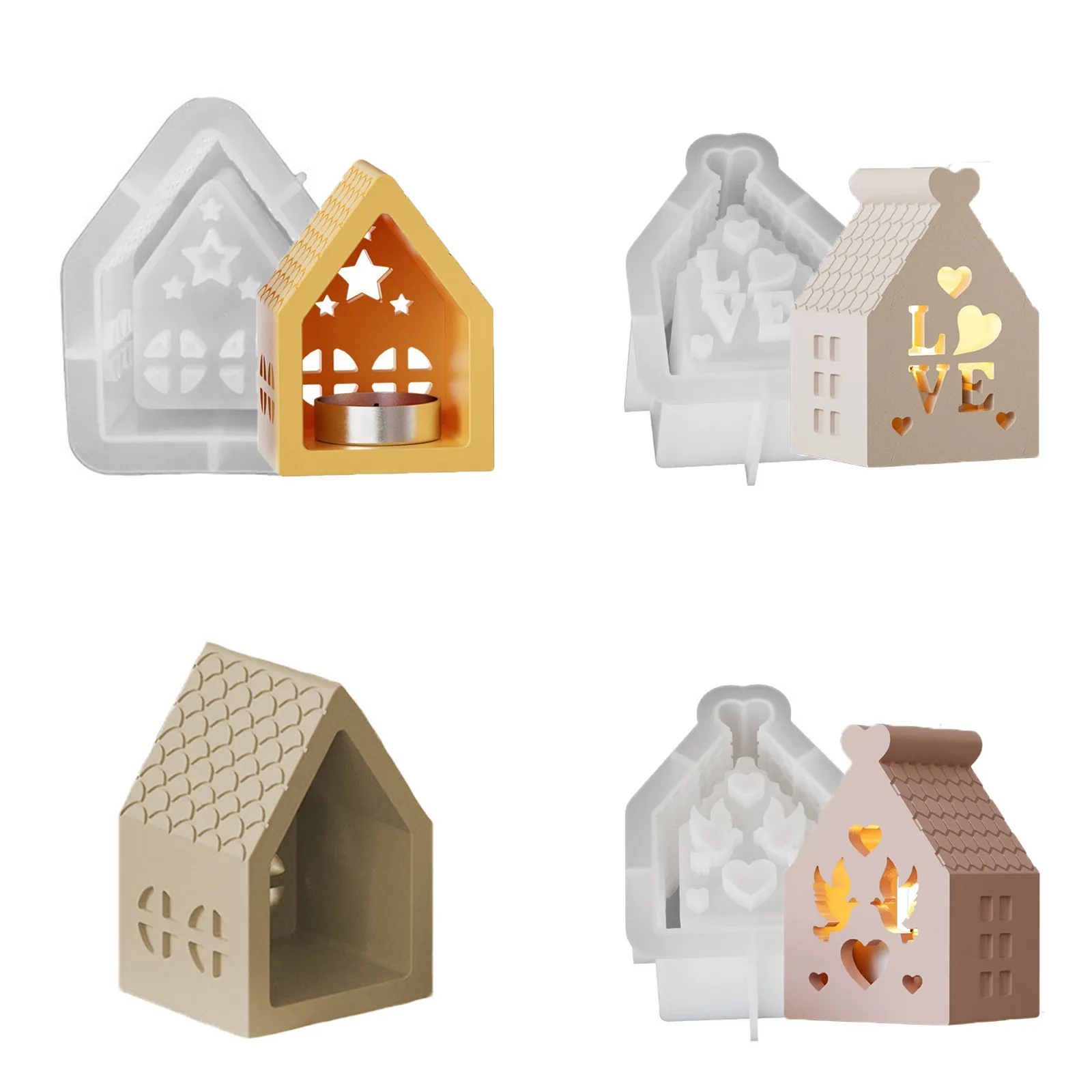 House Shape Silicone Mold For Candle Holder DIY Resin Plaster Handmade Casting Craft Star Love Heart Pattern Decor
