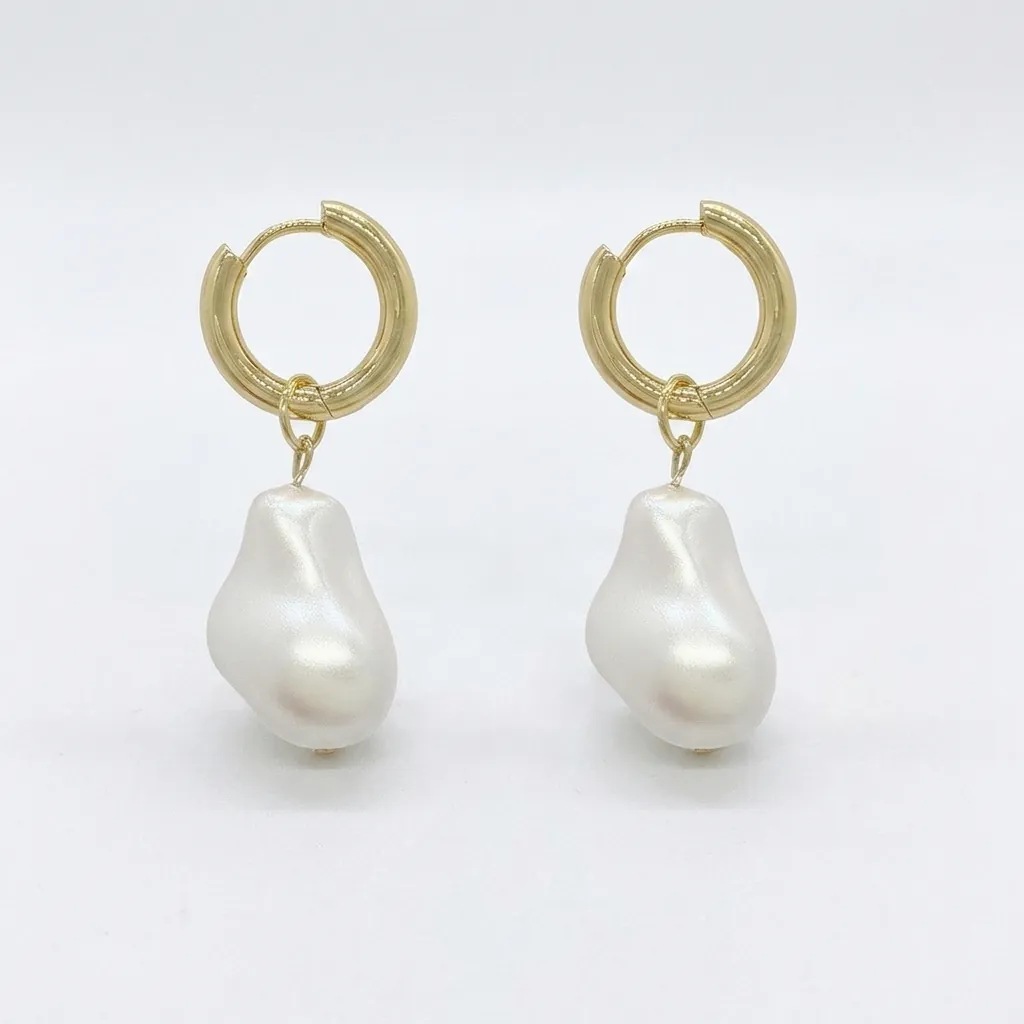 French Vintage Artificial Baroque Pearl Hoop Earrings Stainless Steel 18K Gold Plated Irregular Drop Dangle Retro Jewelry For Women
