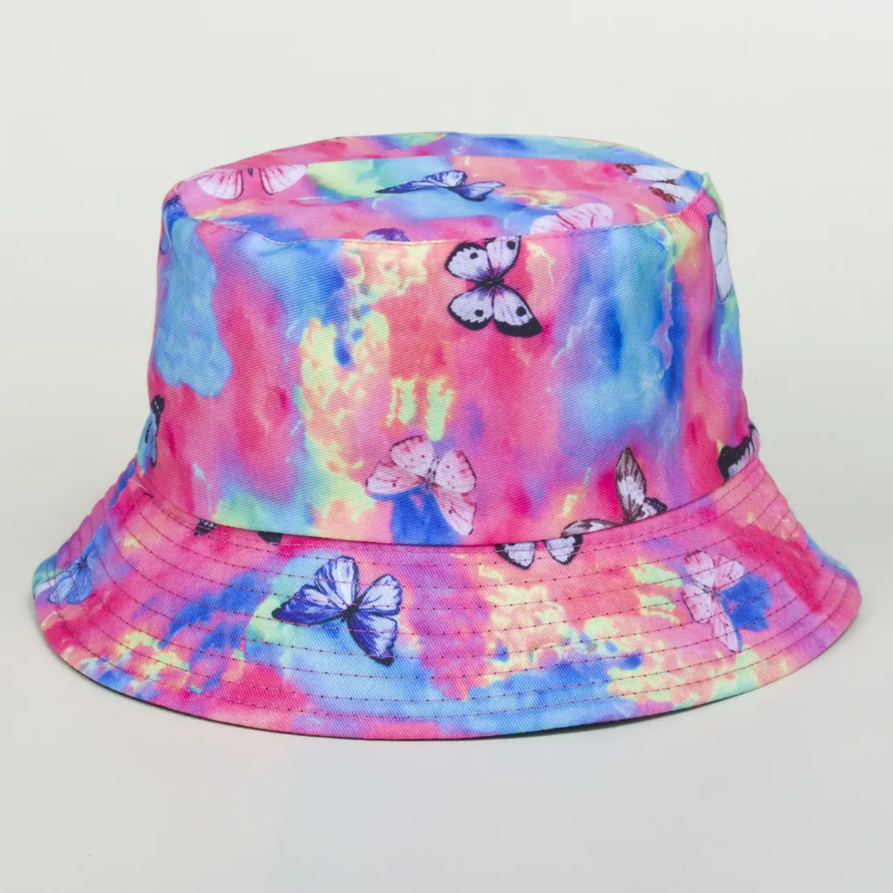 Chapeau Bob Tie Dye Femme Mélange Coton Imprimé Papillon Protection Solaire Colorée Accessoire Mode Été Extérieur