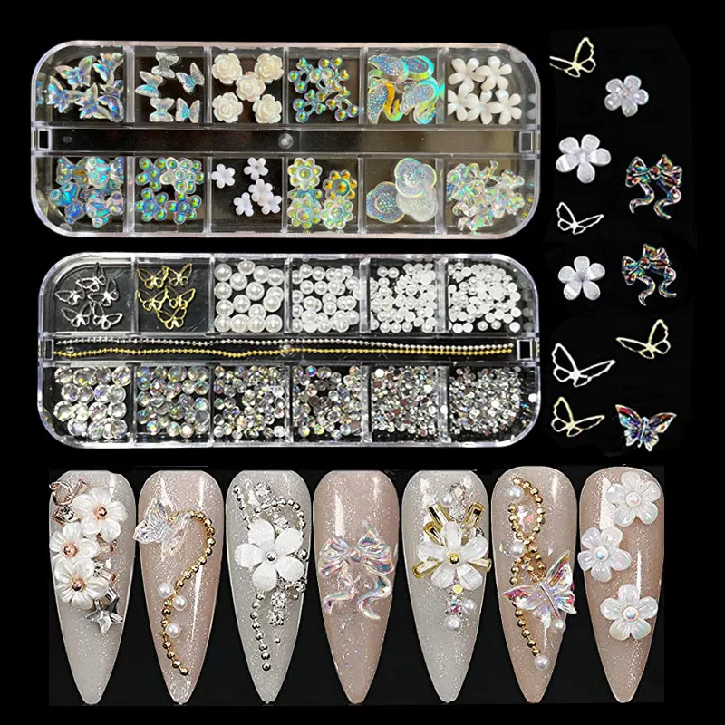 Aurora Butterfly Flower Bear Nail Art Decoration Charms Acrylic Resin Metal Rhinestones Artificial Pearl Manicure DIY Craft Accessories