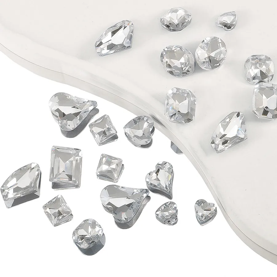 Clear Crystal Glass Rhinestones Pointed Back Irregular Shapes Heart Square Gems For Nail Art Jewelry Making DIY Crafts