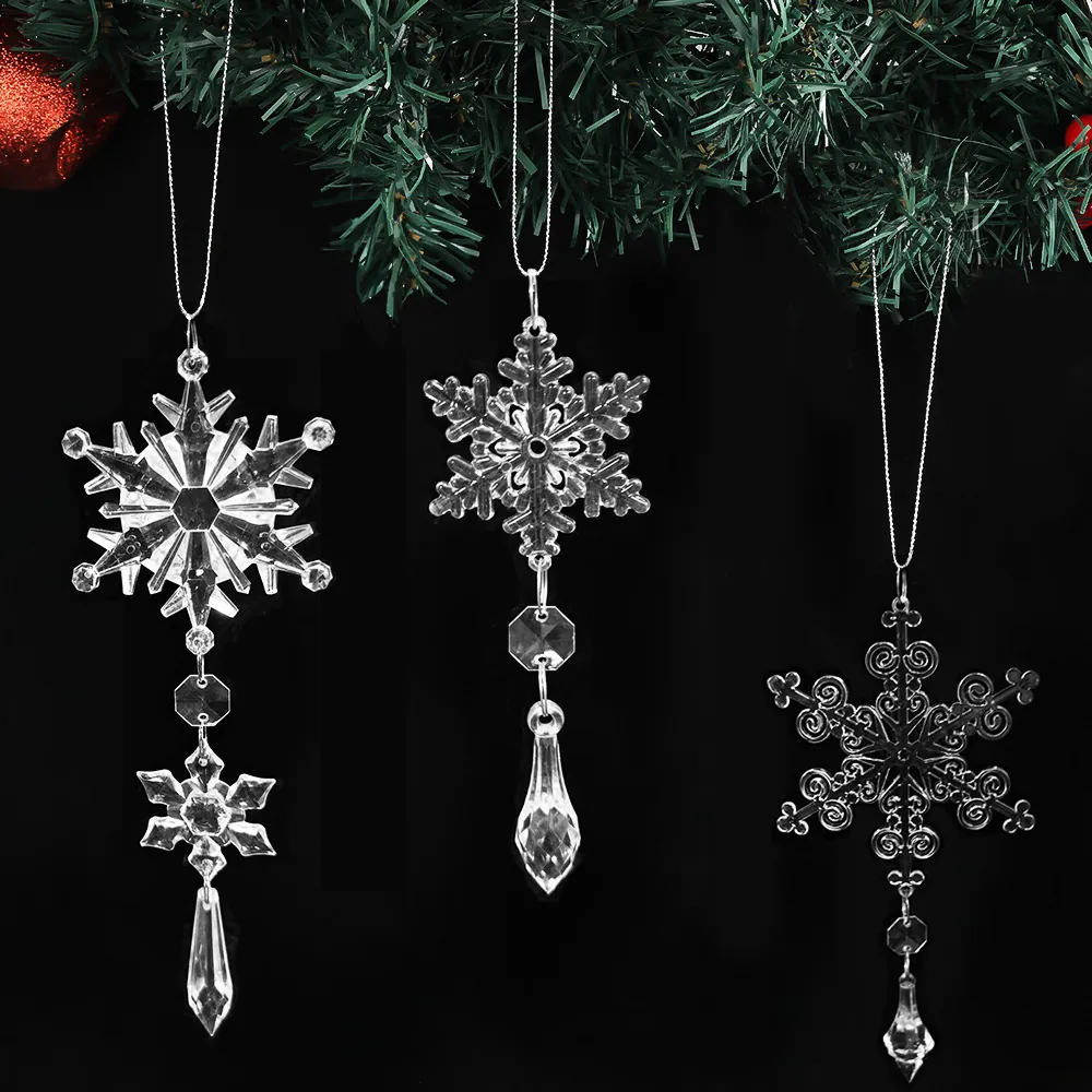 Clear Acrylic Christmas Snowflake Ornaments Transparent Tree Pendants Decorative Hanging Ornaments For Holiday Home Party Decoration