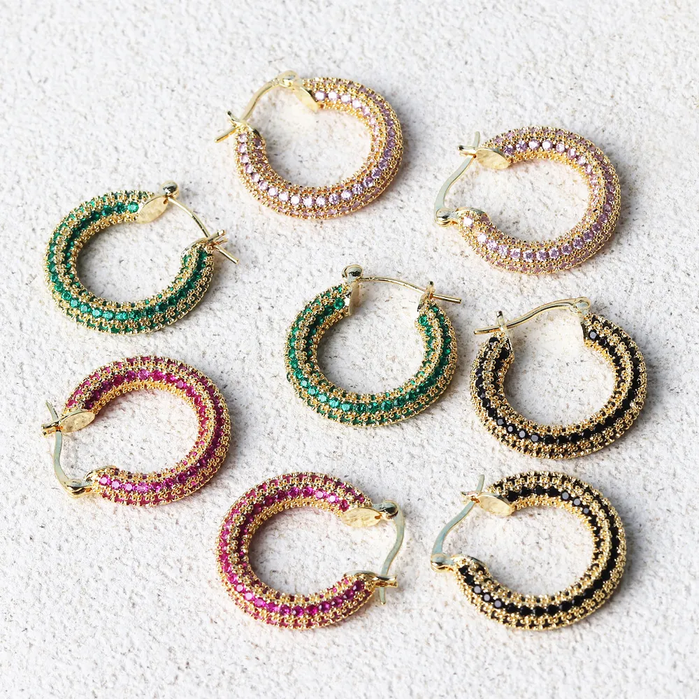 Orecchini A Cerchio Tondi Geometrici In Ottone Placcato Oro Con Strass Colorati Gioielli Minimalisti Donna