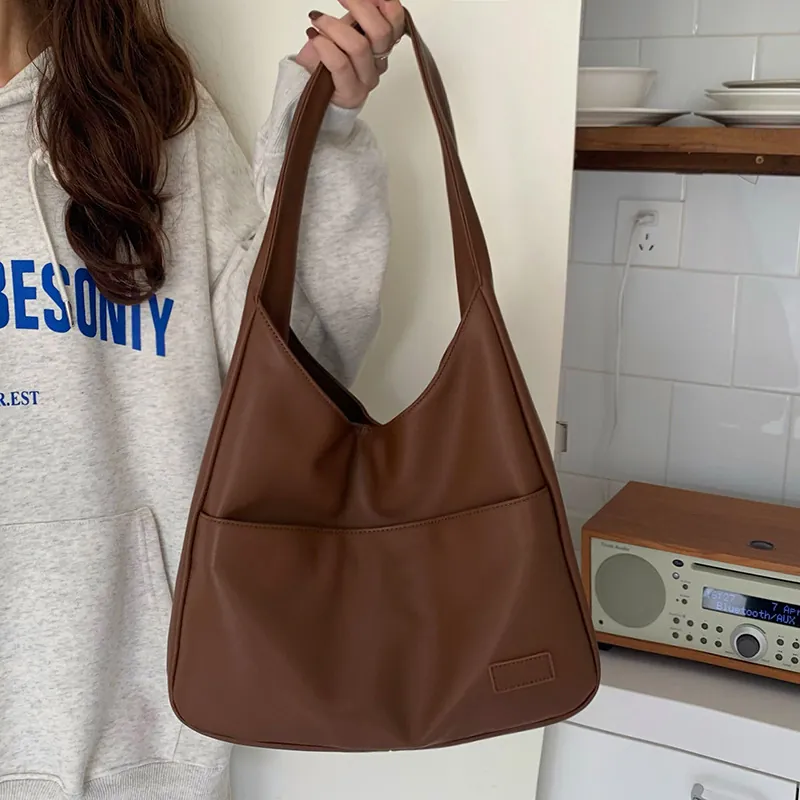 Minimalistische Schultertasche Aus PU-Leder Mit Großem Fassungsvermögen Einfarbige Hobo-Tasche Für Damen Alltag Und Büro