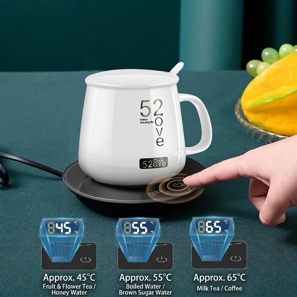 Electric Coffee Mug Warmer Smart Thermostatic Coaster Digital Display Ceramic Cup Heating Pad USB Desktop Office Home