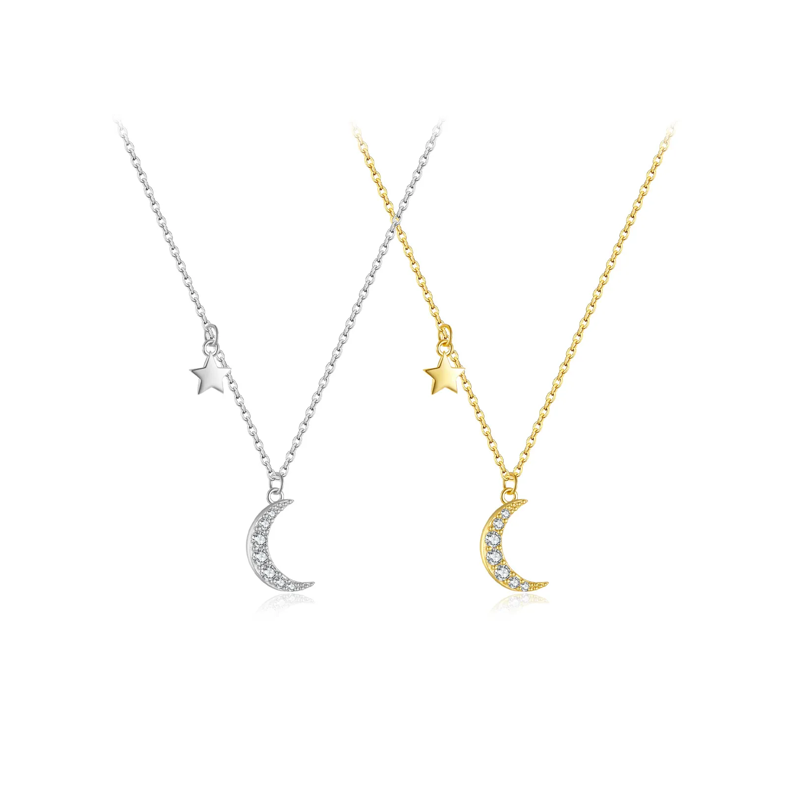 925 Sterling Silver Star Moon Pendant Necklace With Cubic Zirconia Dainty Minimalist Adjustable Chain Jewelry For Women