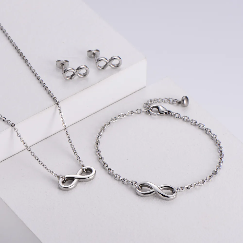 Infinity Symbol Jewelry For Women Stainless Steel Minimalist Necklace Bracelet Stud Earrings Polished Elegant Accessory
