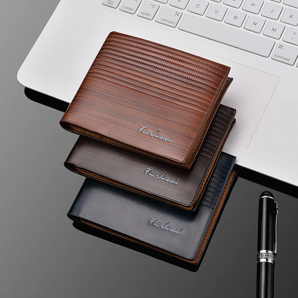Men's Vintage PU Leather Short Bifold Wallet With Wood Grain Texture Business Card Holder Purse For Daily Office Use