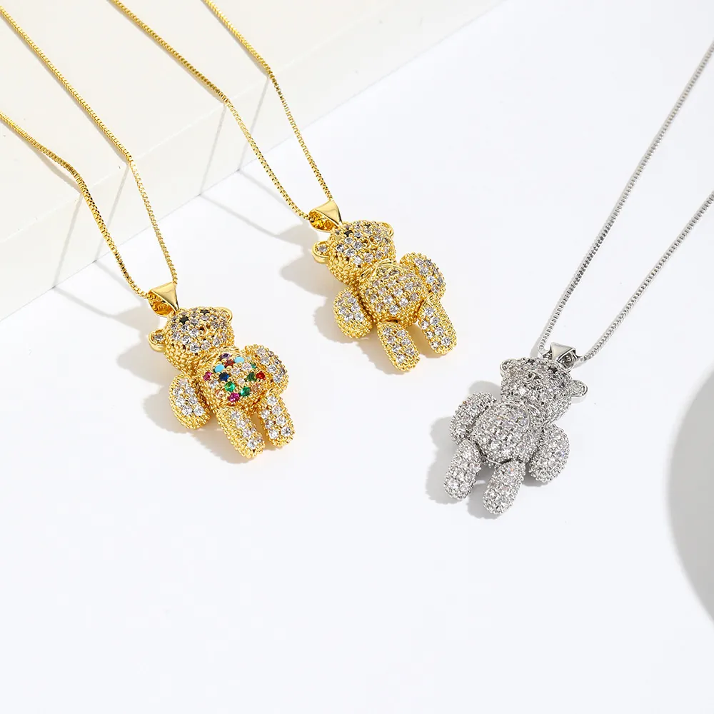 Collana Con Ciondolo Orsetto Hip Hop Rame Con Zircone Strass Gioielli Alla Moda Per Donne
