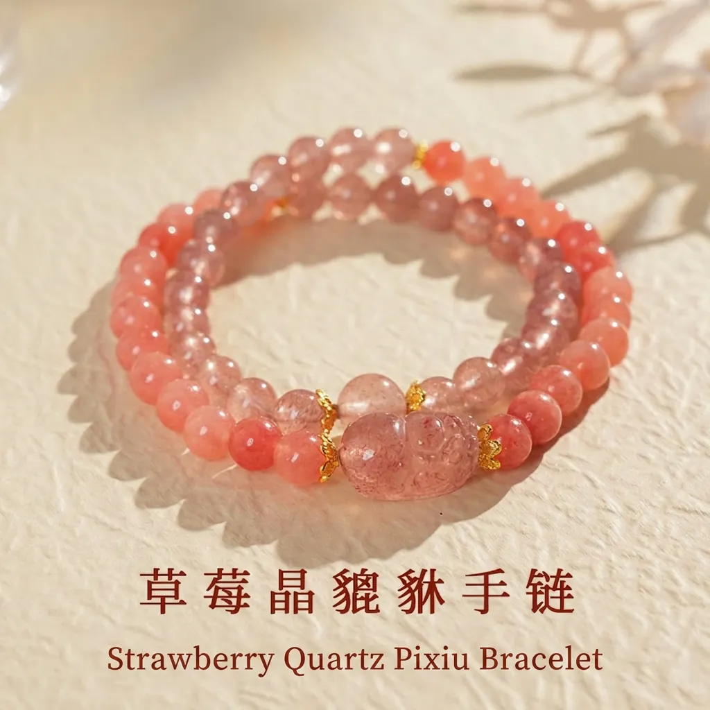 Bracciale Perline A Strati Quarzo Fragola Pi Xiu Pietra Rosa Con Accenti Rame Dorato Gioielli Moda Regalo Per Donna