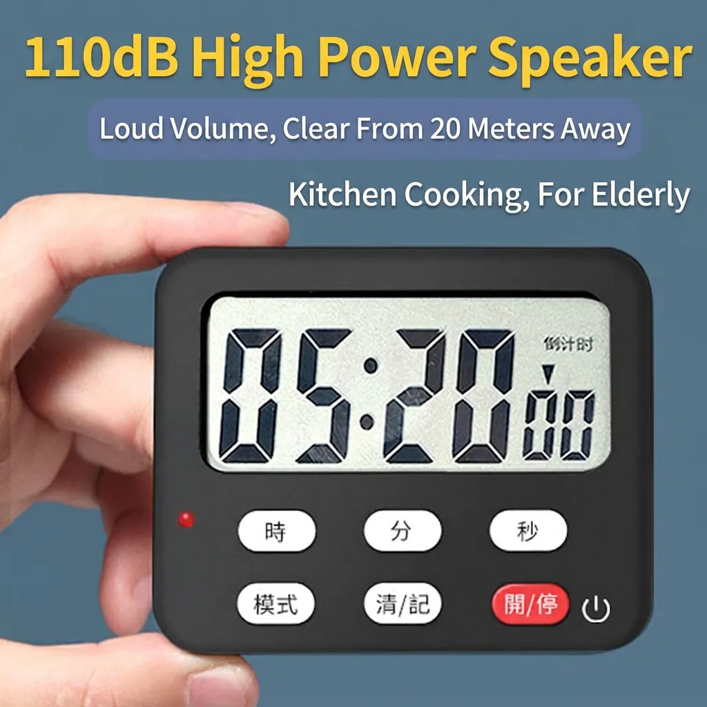 Digital Kitchen Timer Large LCD Display Magnetic Back Loud Alarm For Cooking Baking Study Sports Plastic Portable