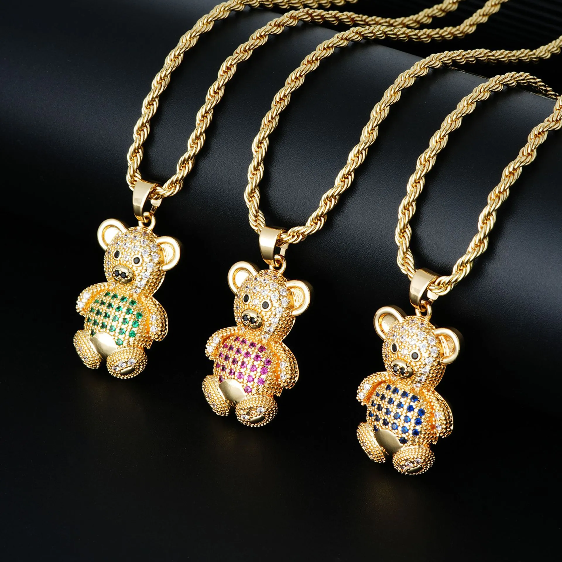 Teddybär Anhänger Halskette Mit Kupfer Mikro Pave Zirkonia Iced Out Hip Hop Rapper Schmuck Für Damen Herren