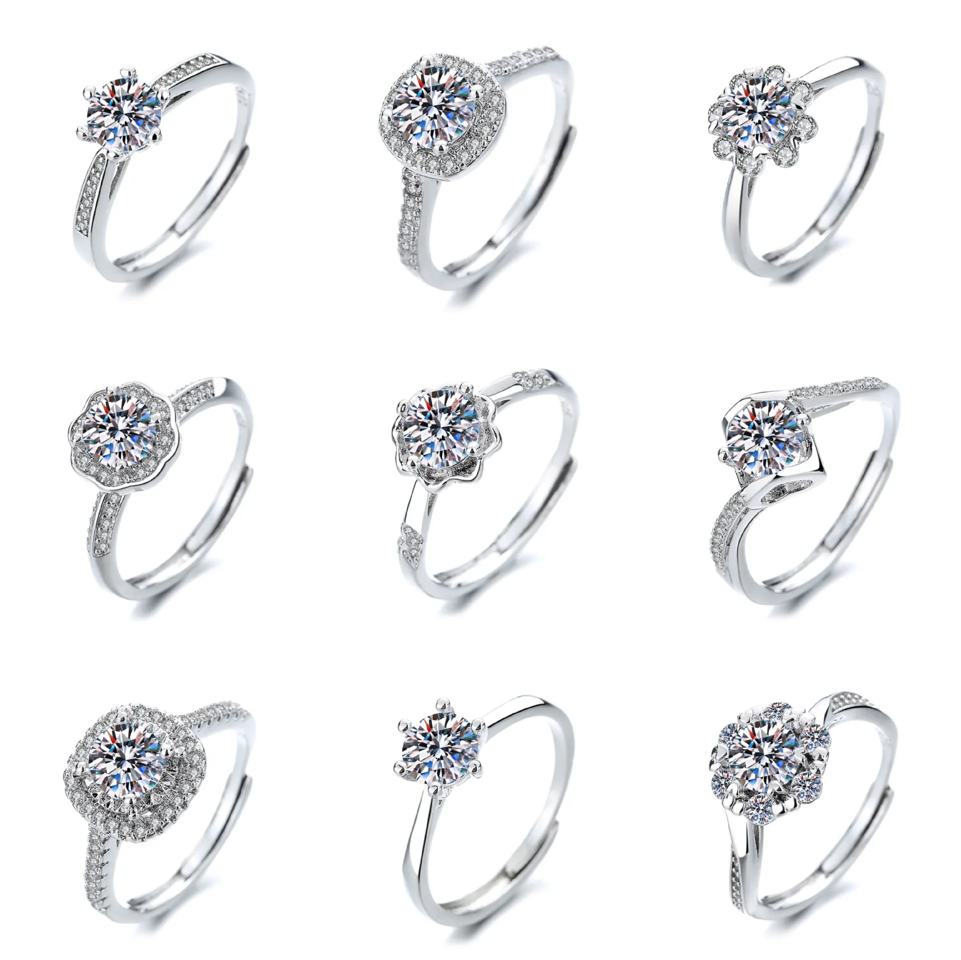 Anillo In Rame Con Zircone Moissanite Geometrico Per Donna Regolabile Aperto Gioielli Per Proposta Di Matrimonio Tono Argento