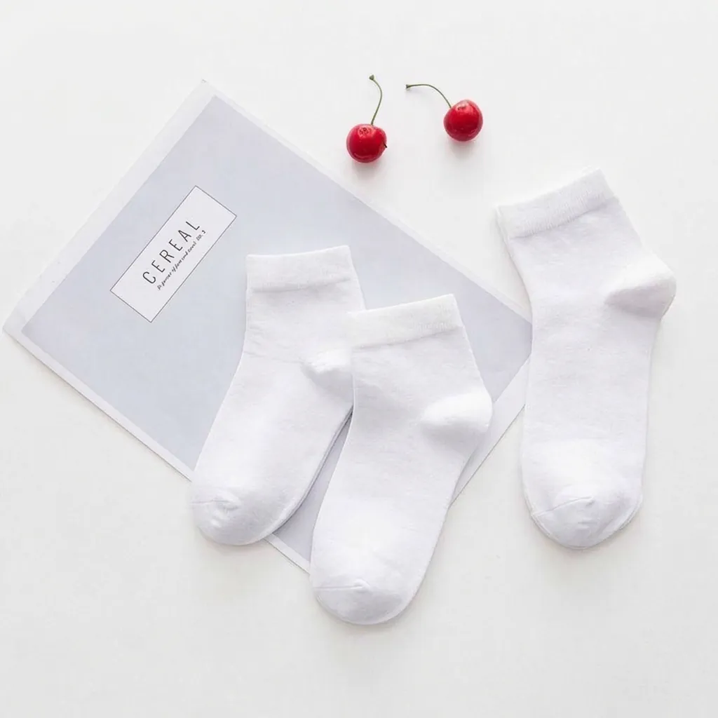 Kids Mid-Calf Cotton Socks Solid White Breathable Sweat Absorbent Ribbed Cuffs For Students Latin Dance Sports