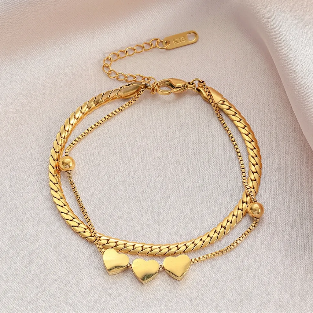 Titanium Steel Heart Pendant Double Layer Bracelet Necklace Gold Plated Elegant Multi Layer Chain Jewelry For Women Gift