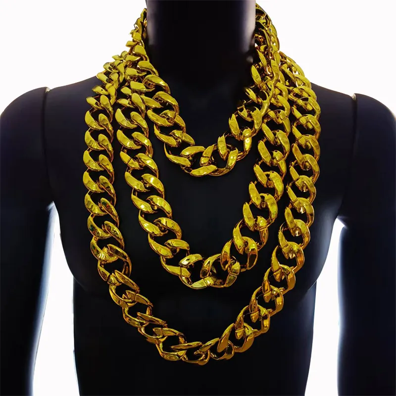 Collier Grosse Chaîne Hip Hop Plastique CCB Plaqué UV Grosse Chaîne Dorée Exagérée Costume Performance Unisexe