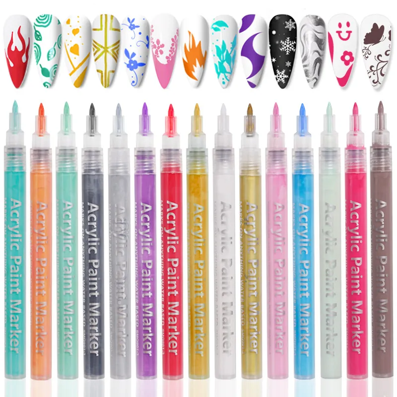 Nail Art Graffiti Pen Acrylic Paint Marker DIY Drawing Tool Waterproof Mirror Chrome Effect Manicure Accessories
