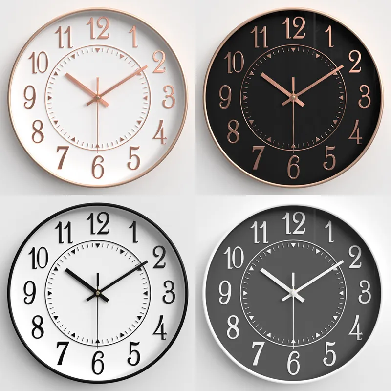 Modern Minimalist Wall Clock Silent Quartz Non-Ticking Round Plastic Glass For Living Room Bedroom Office Home Decor