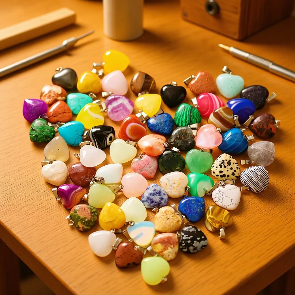 Heart Shaped Natural Stone Agate Crystal Pendants With Metal Bail For Jewelry Making DIY Polished Gemstone Accessories