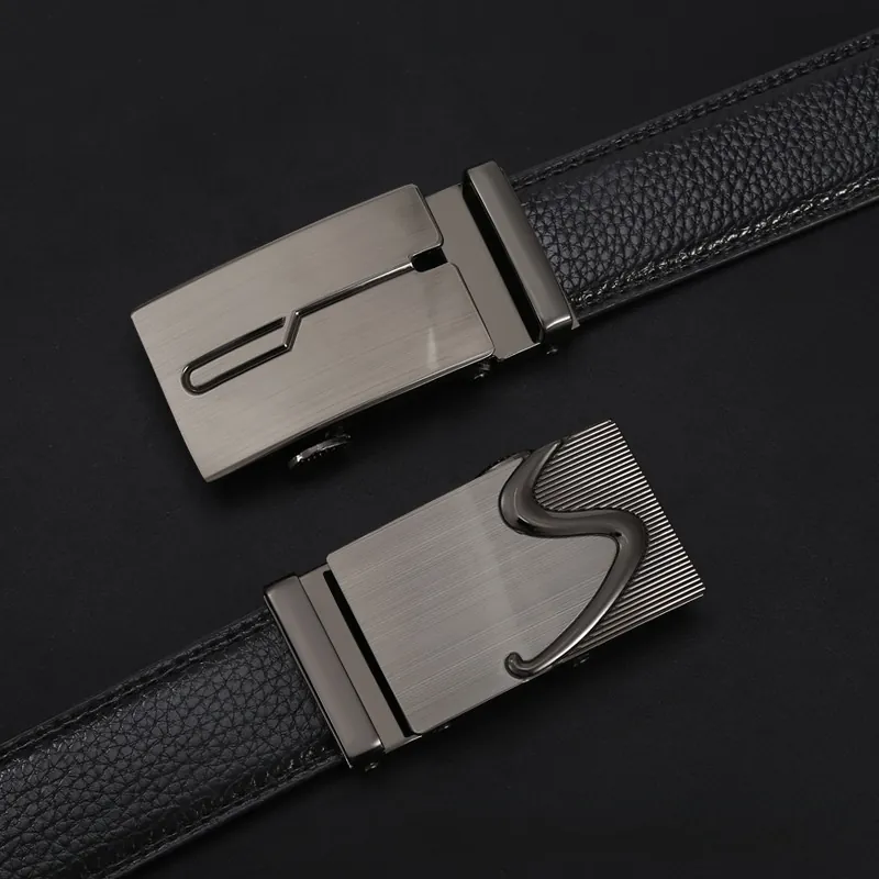 Herren Business Casual Echtleder Gürtel Automatischer Schnalle Rindsleder Hosenbänder High-End Mode Metall Schnalle Taillengürtel