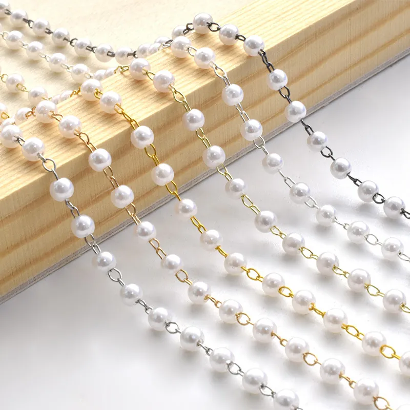 Imitation Artificial Pearl Beaded Chain Copper Plated For DIY Jewelry Making Necklaces Bracelets Crafts Accessory Findings
