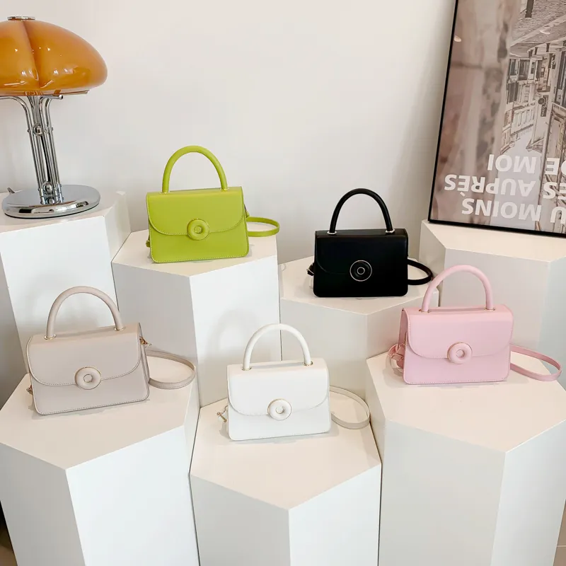Women Chic Small Square Shoulder Bag PU Leather Circular Metal Buckle Fashion Versatile Crossbody Handbag For Daily Wear