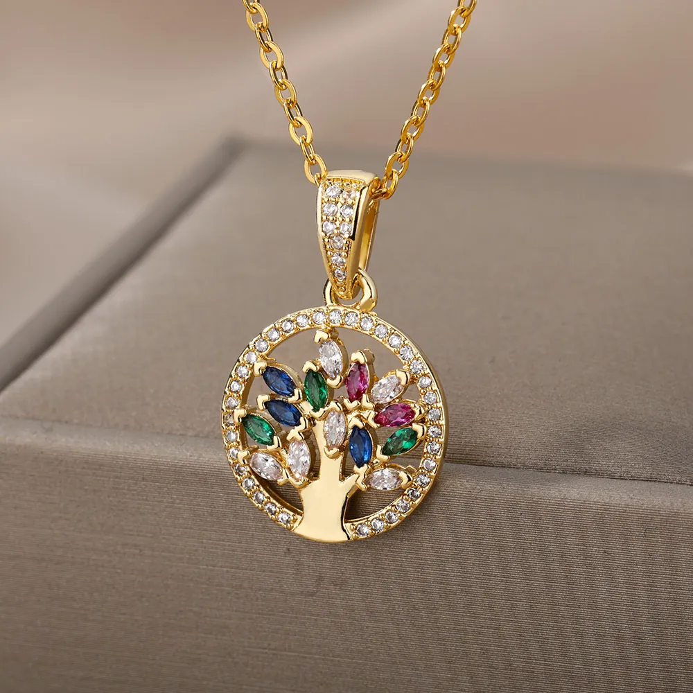 Fashion Copper Zirconia Tree Of Life Evil Eye Heart Elephant Pendant Necklace Electroplated Commuter Jewelry For Women